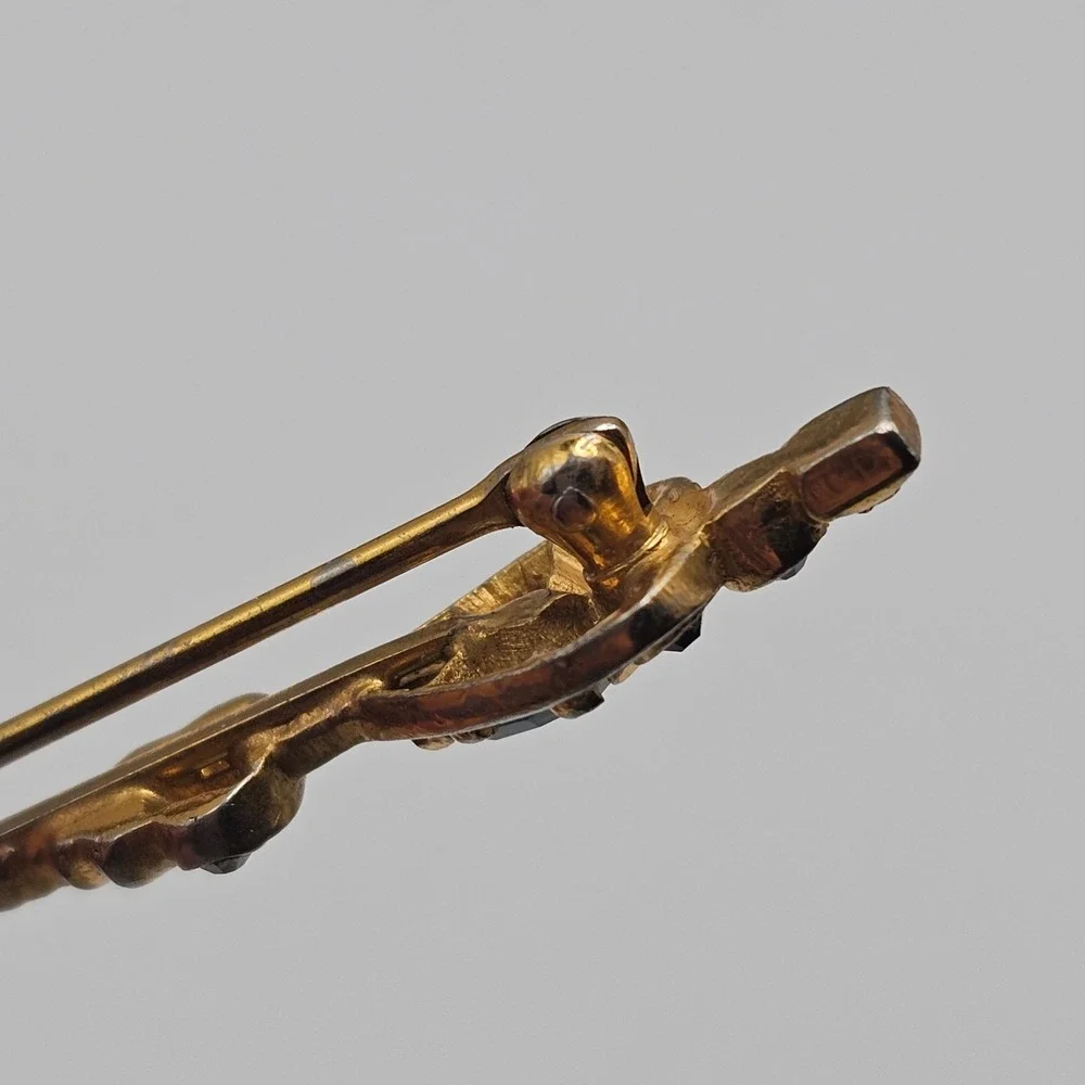 Vtg Scepter Bar Brooch Gold Tone Multi-Color Rhinestone Costume Royal 3